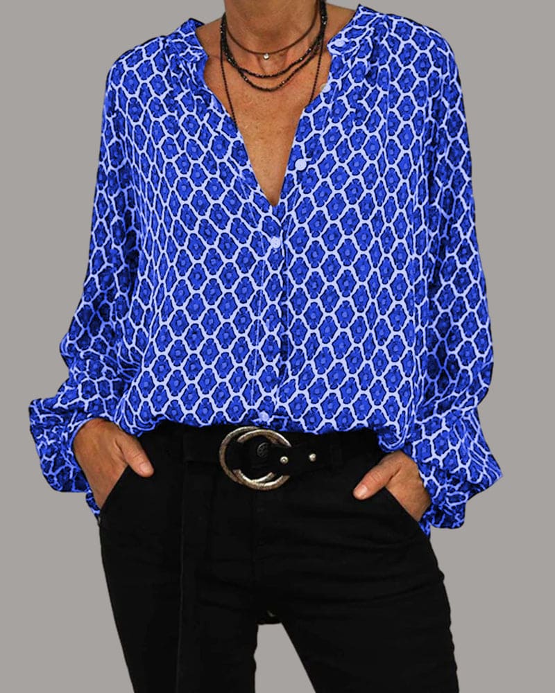 Bernadette - Modieuze bedrukte blouse met V-hals