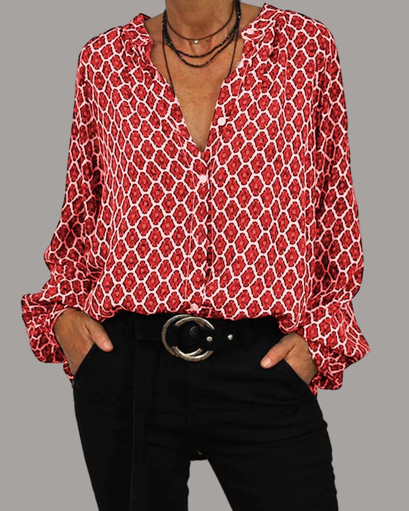 Bernadette - Modieuze bedrukte blouse met V-hals
