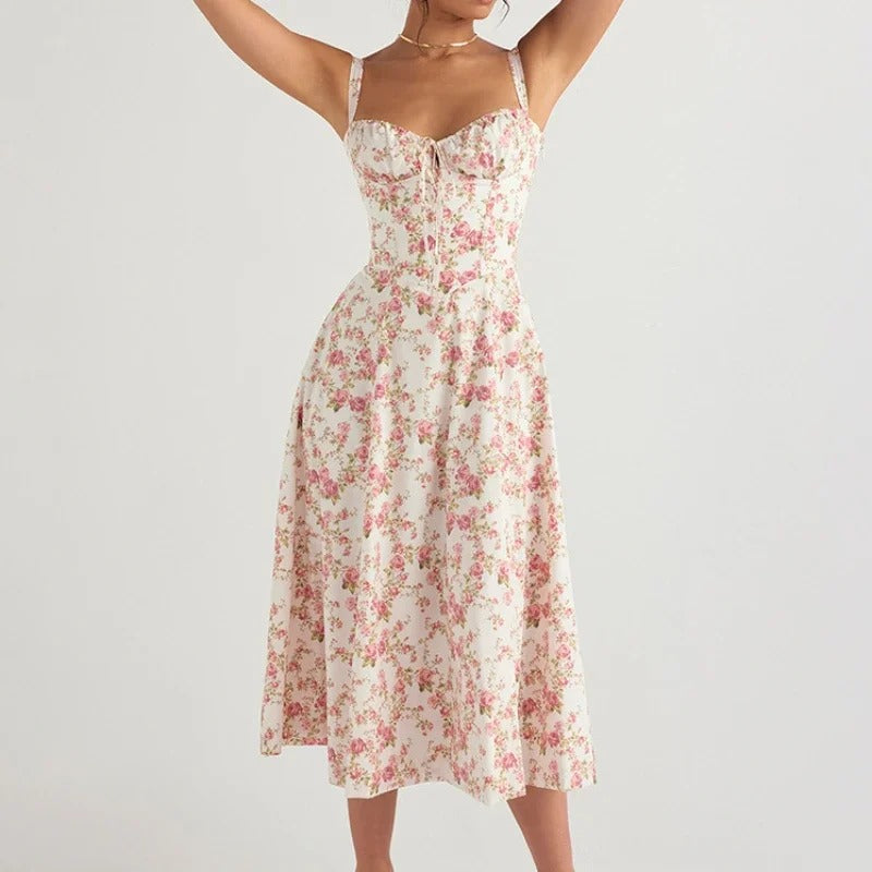 Nikki - bloemen corset maxi jurk