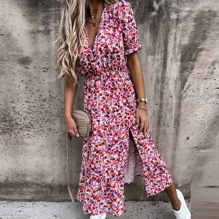 Silvia - zomerjurk met print en split