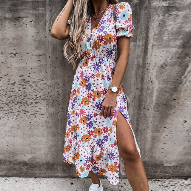 Silvia - zomerjurk met print en split