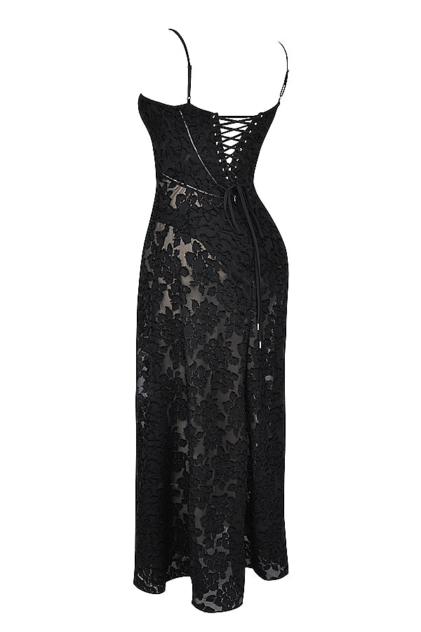 Dearra - stijlvolle mouwloze maxi-jurk met kanten rug